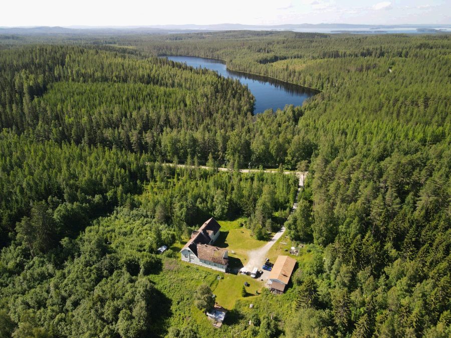 Aerial view of the Centrum main house in the forest