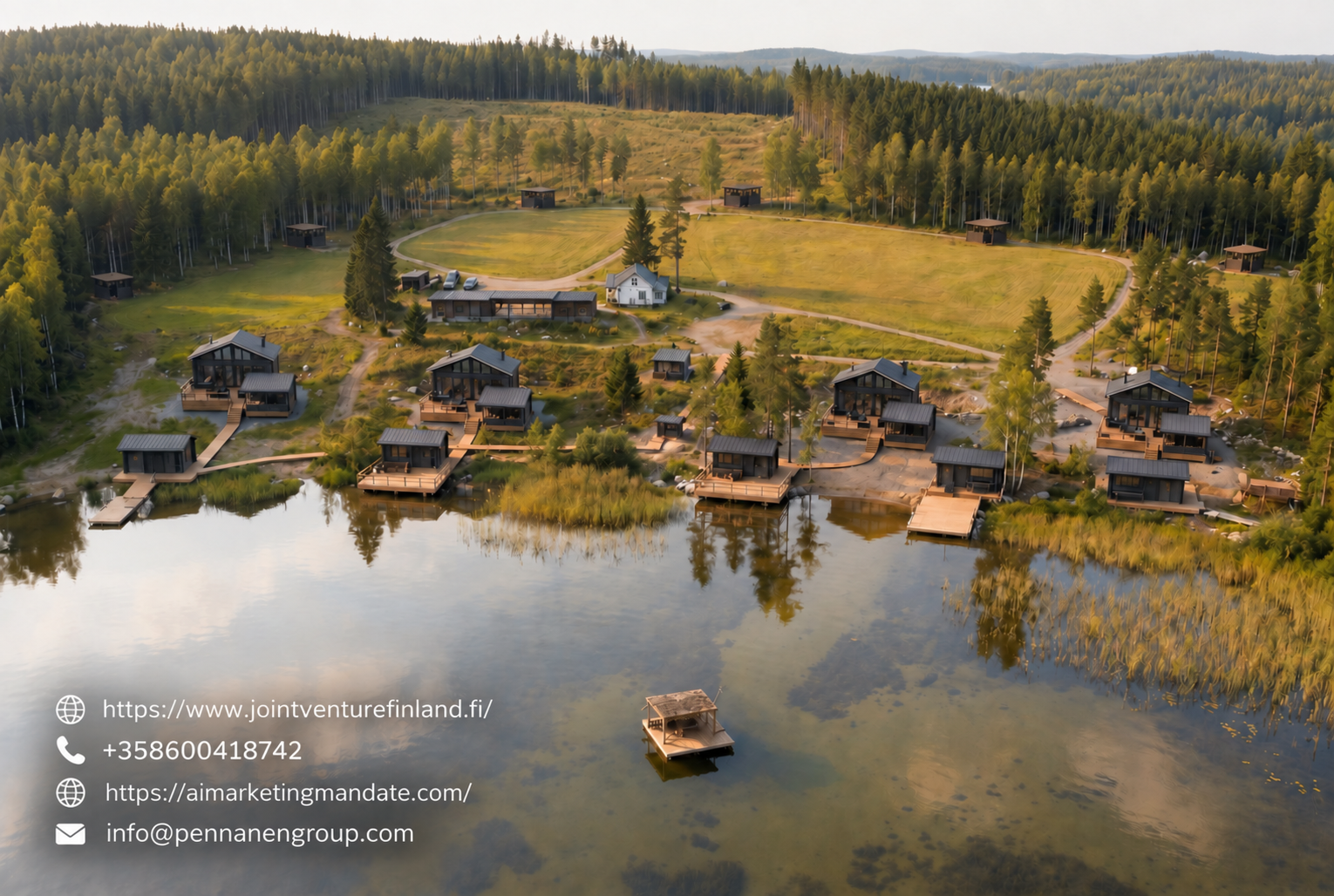 Summer aerial view of lakes and forest in North Karelia